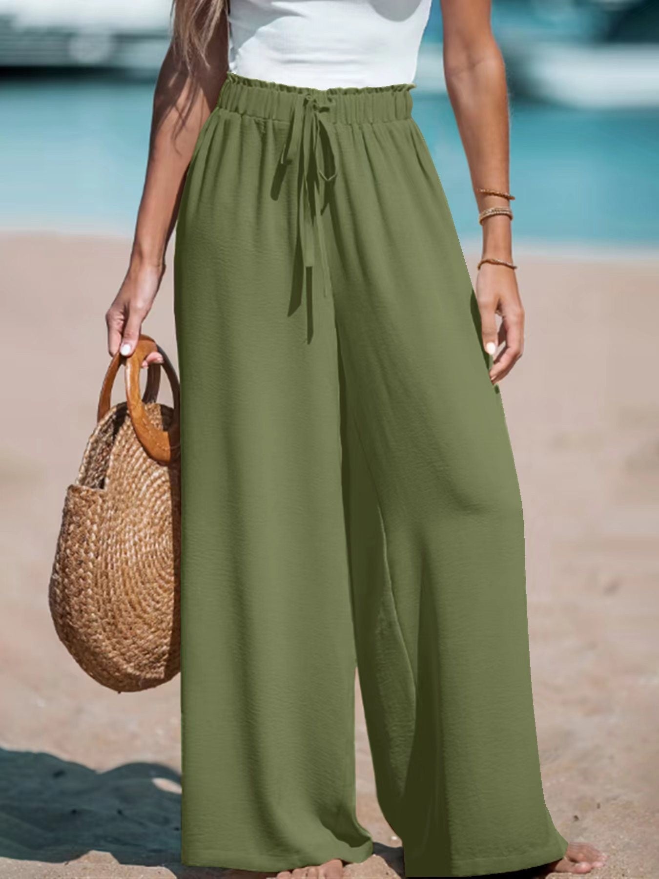 Pantalon de Plage Évasé en Lin et Coton