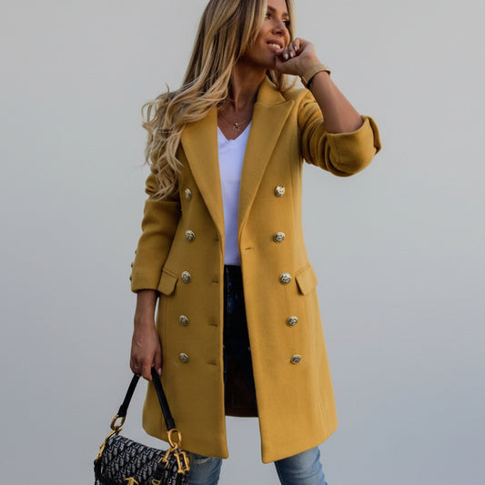 Manteau Femme Laine Col Tailleur Double Boutonnage