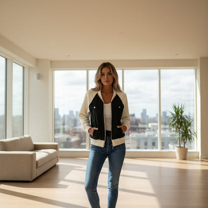 Veste en jean patchwork tendance à capuche pour femme