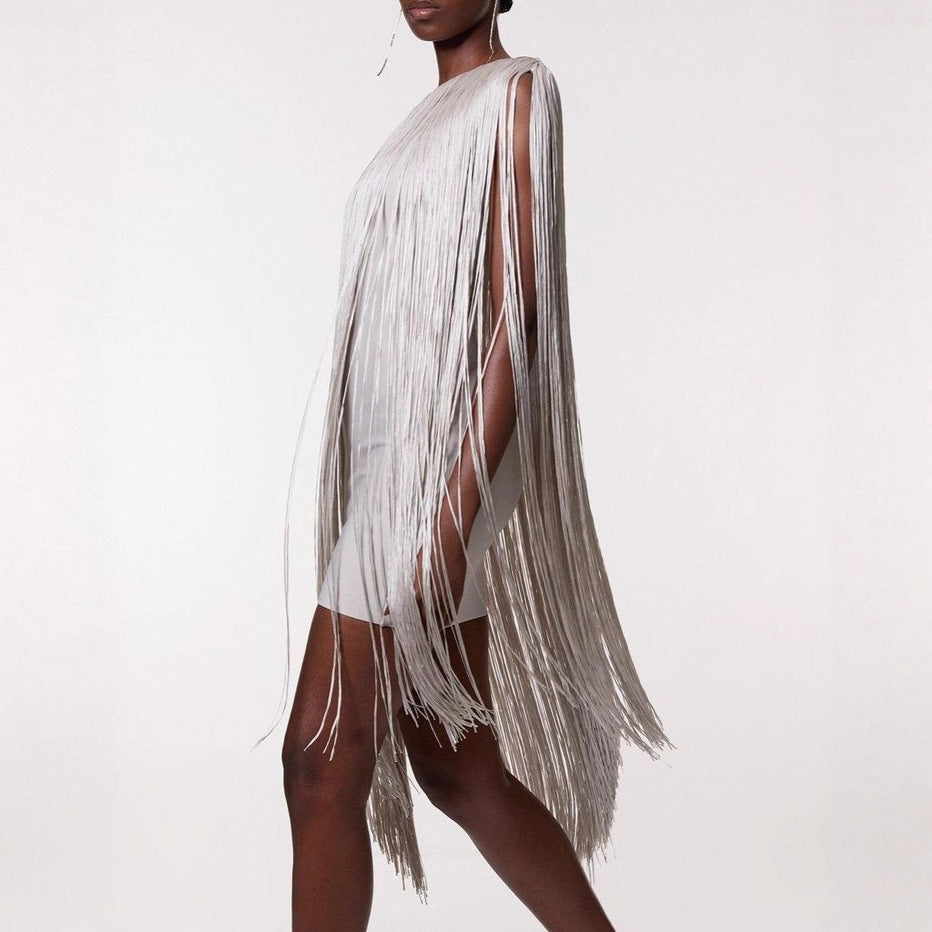 Robe de soirée à franges élégante et fluide