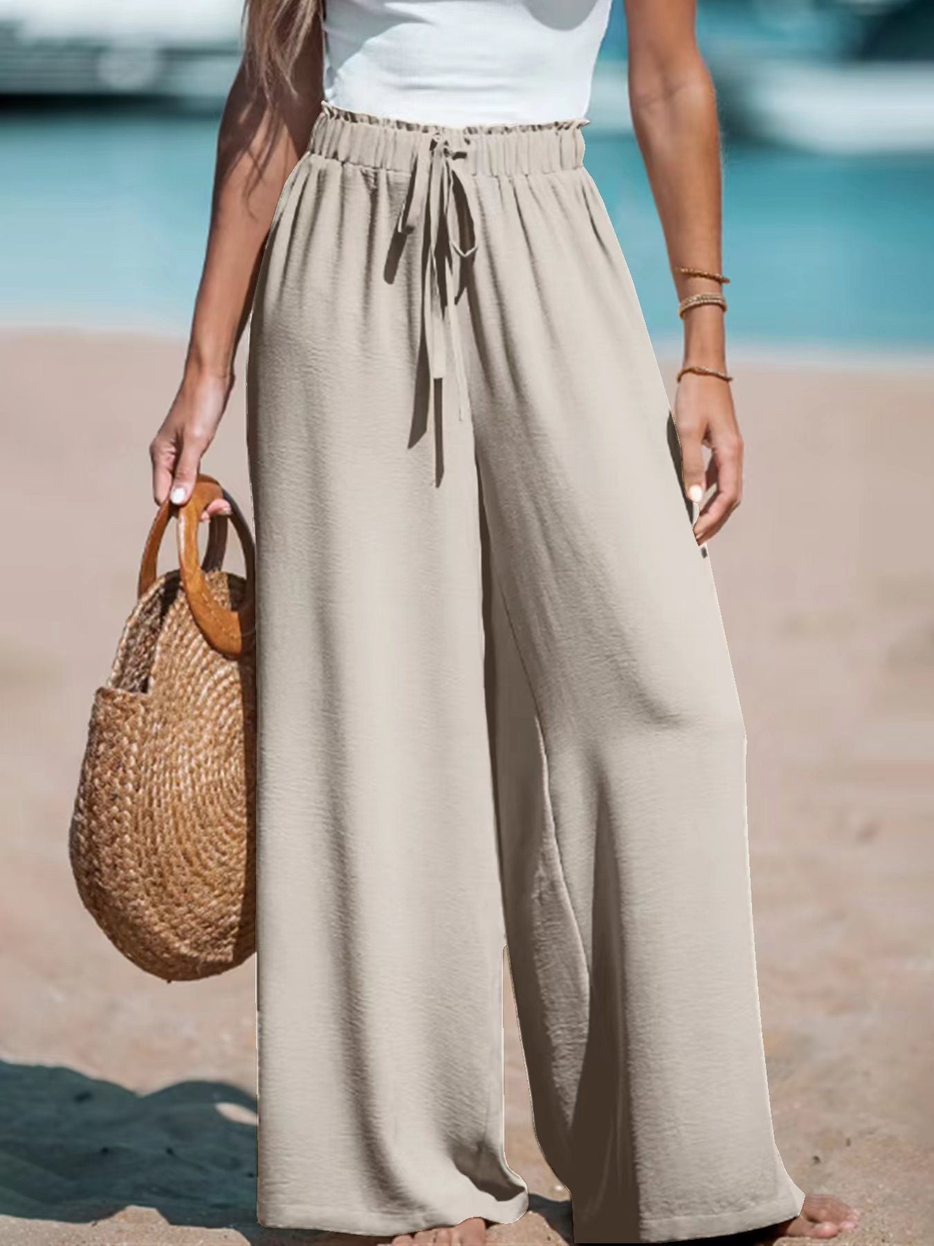 Pantalon de Plage Évasé en Lin et Coton
