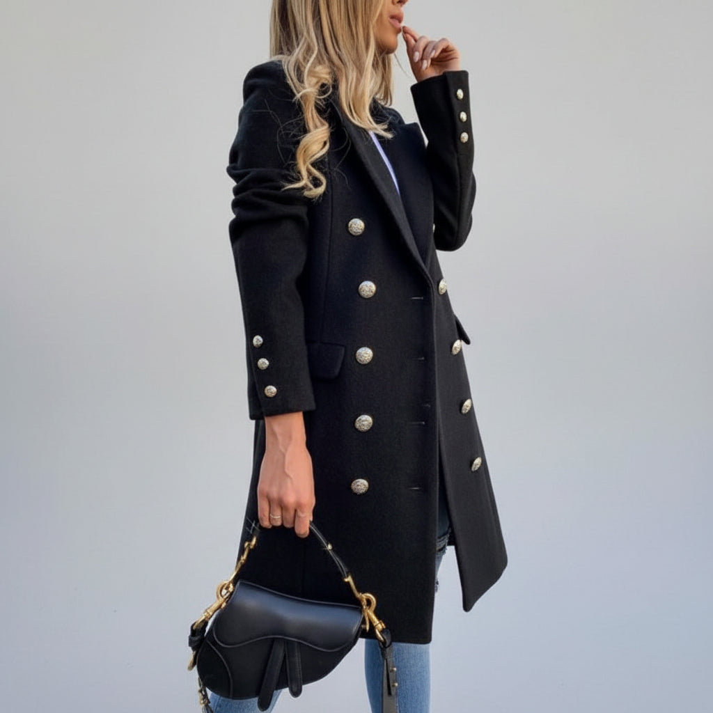 Manteau Femme Laine Col Tailleur Double Boutonnage