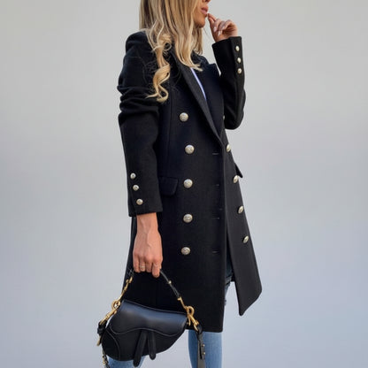 Manteau Femme Laine Col Tailleur Double Boutonnage
