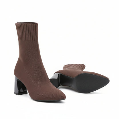 Bottines femme grande taille en maille extensible à talon haut