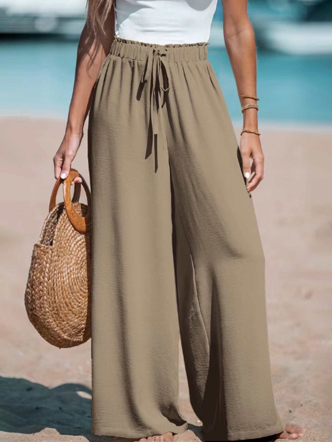 Pantalon de Plage Évasé en Lin et Coton