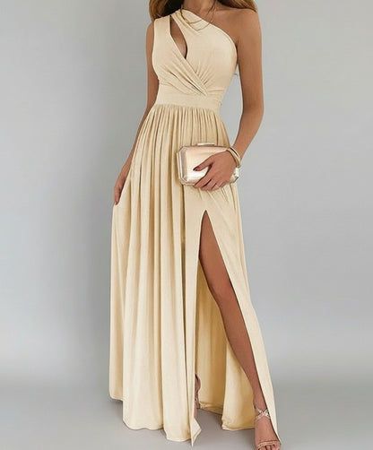 Robe longue élégante asymétrique à fente haute pour femme