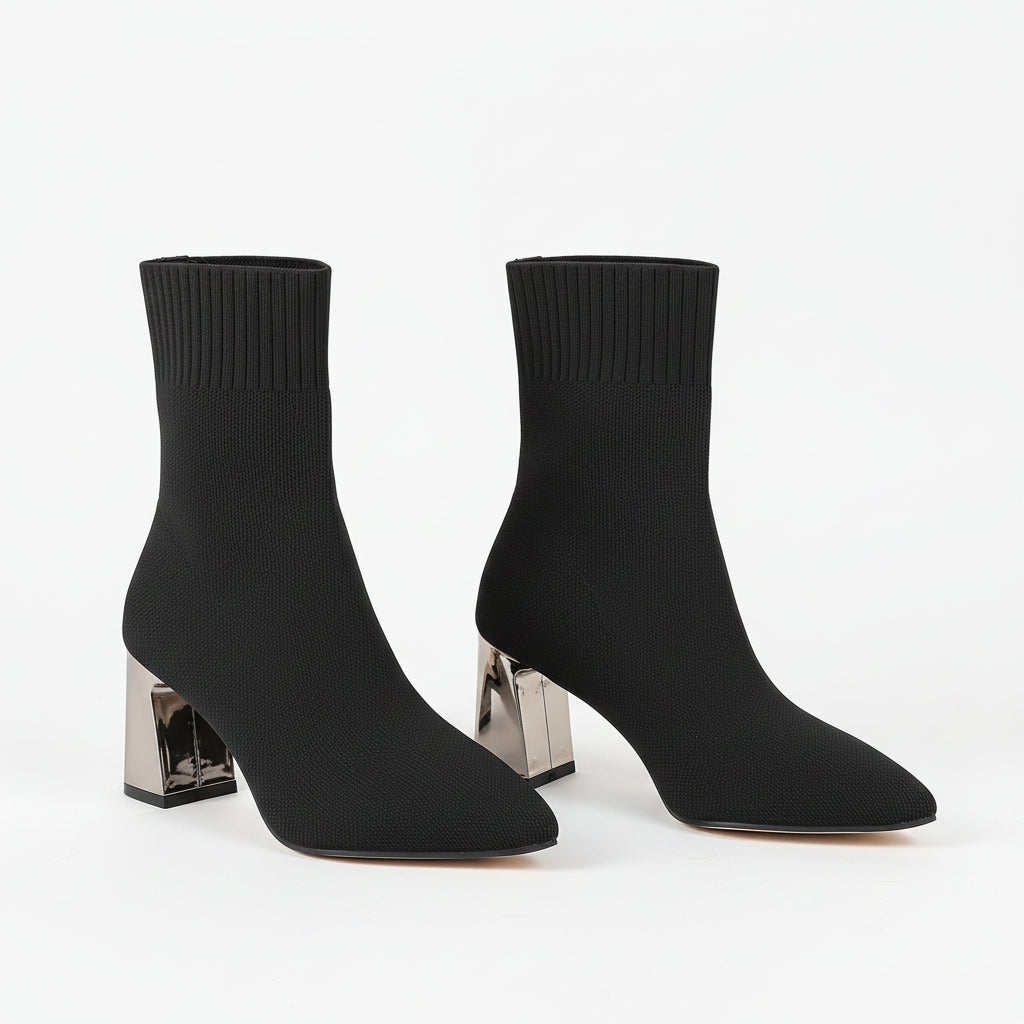 Bottines femme grande taille en maille extensible à talon haut