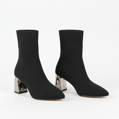 Bottines femme grande taille en maille extensible à talon haut