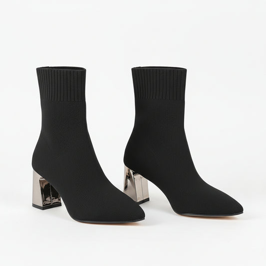 Bottines femme grande taille en maille extensible à talon haut