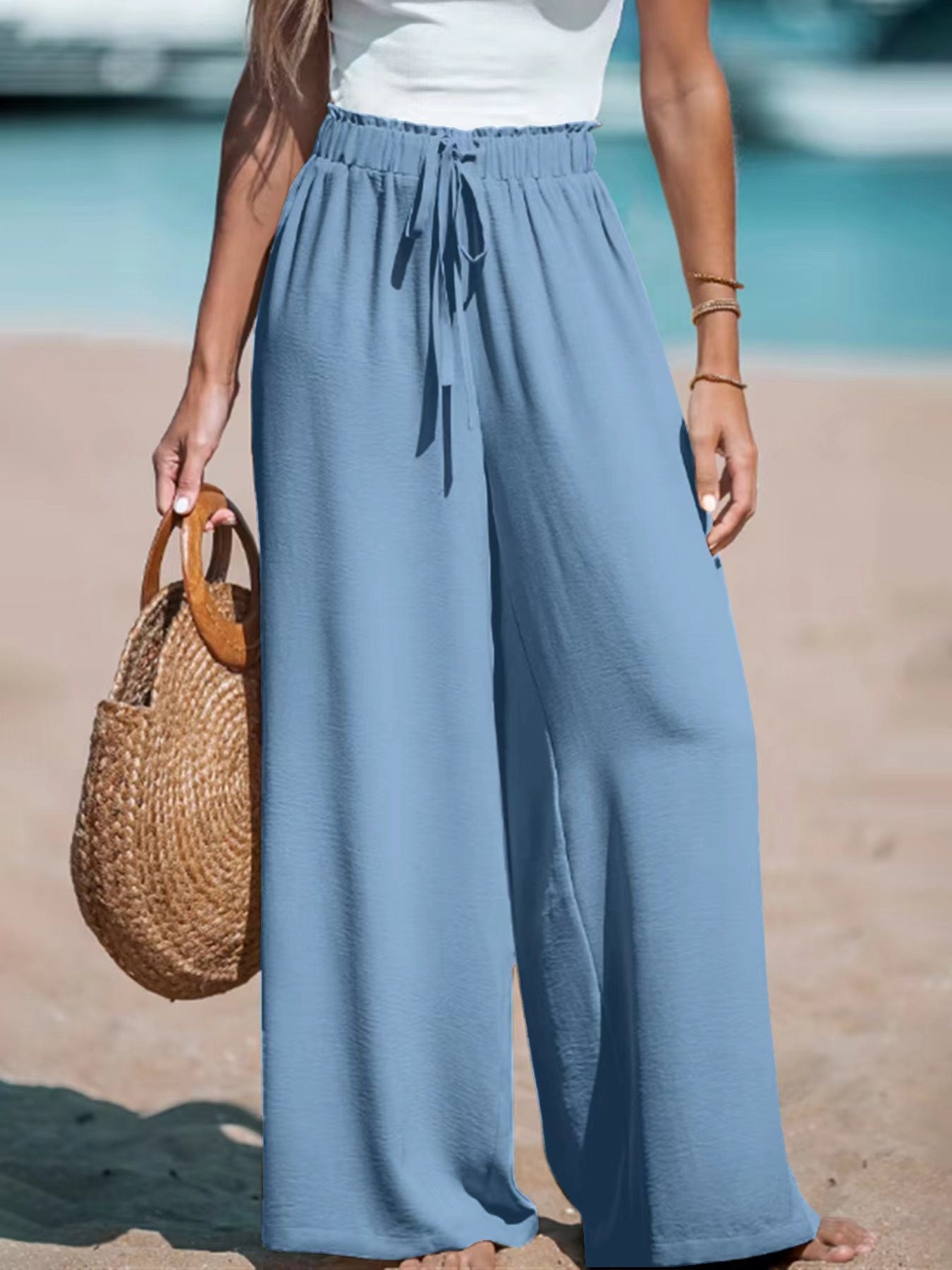 Pantalon de Plage Évasé en Lin et Coton