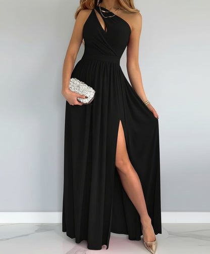 Robe longue élégante asymétrique à fente haute pour femme
