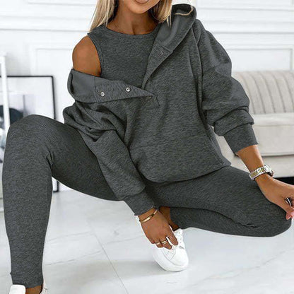 Ensemble Sport 3 Pièces : Sweat à Capuche, Gilet Matelassé et Pantalon Slim