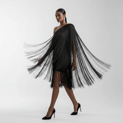 Robe de soirée à franges élégante et fluide