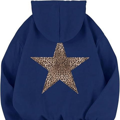 Haut à capuche femme – imprimé léopard & étoile