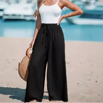 Pantalon de Plage Évasé en Lin et Coton