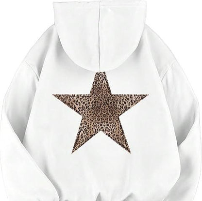 Haut à capuche femme – imprimé léopard & étoile