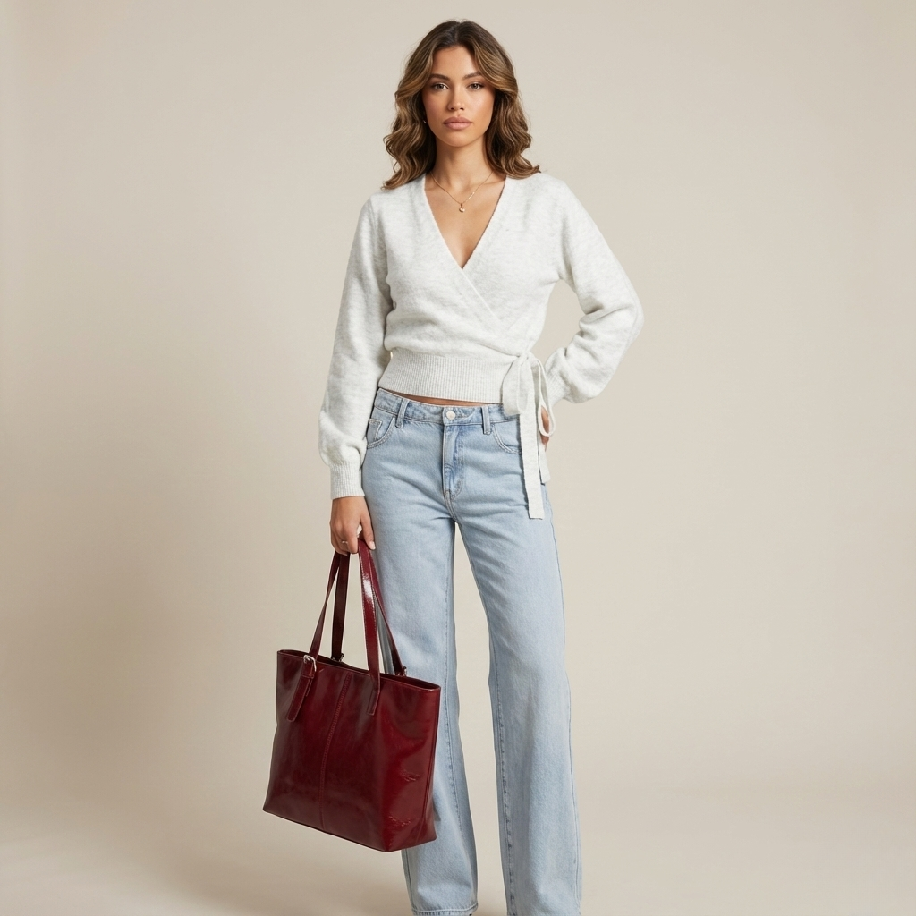 Haut cache-cœur femme à col V croisé avec lien asymétrique – Coupe élégante et moderne