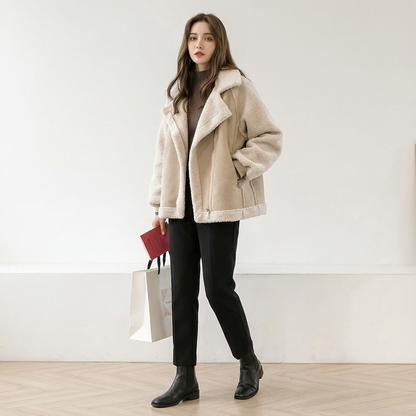 Veste courte en suédine effet daim pour femme – Style motard