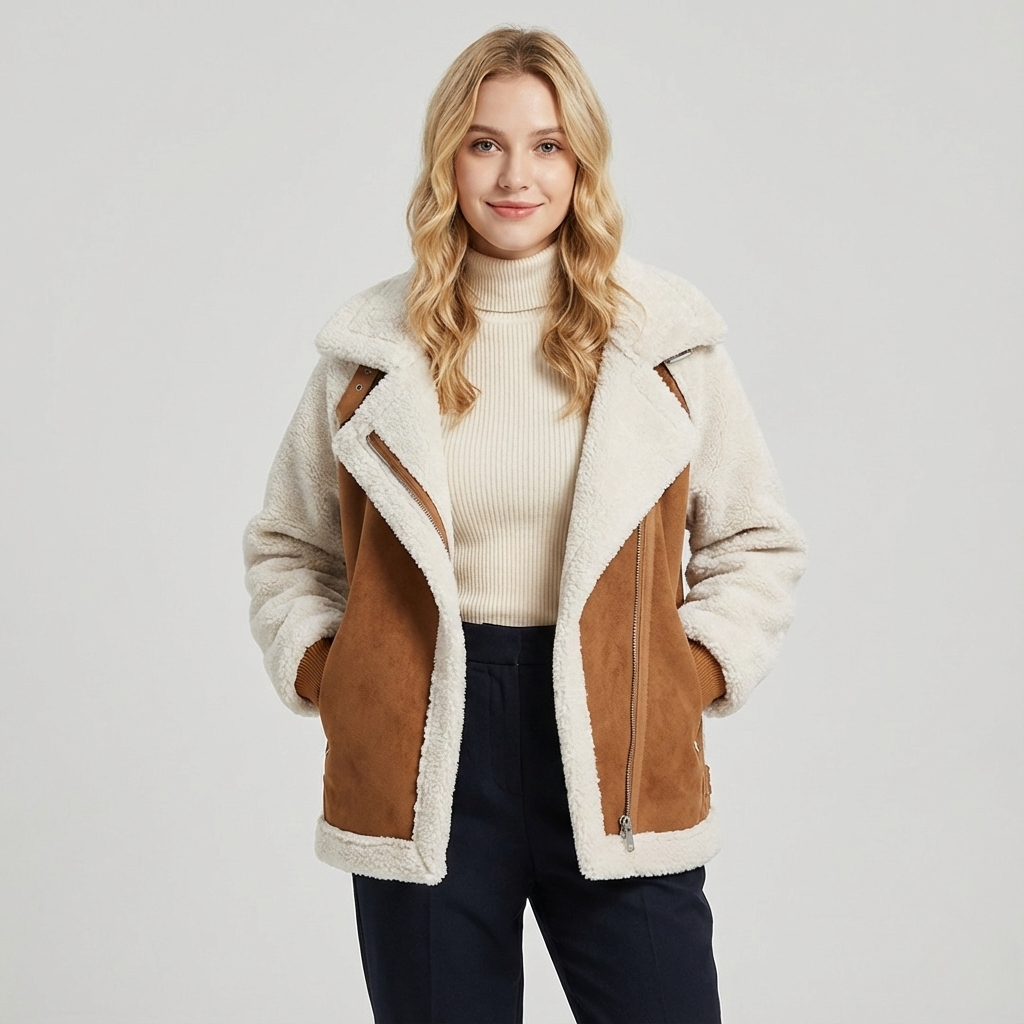 Veste courte en suédine effet daim pour femme – Style motard